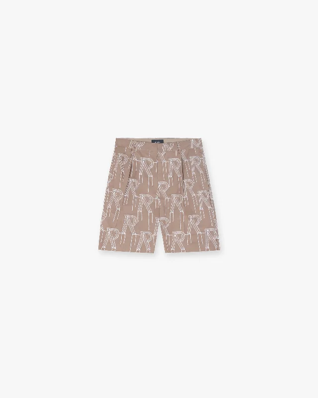 Men's Patterned Pants with ChecksEmbroidered Initial Tailored Short - Washed Taupe