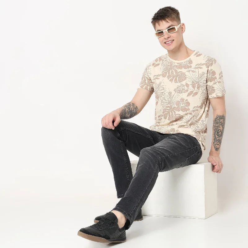 Men's Shirts with Short PlacketsRegular Fit Printed T-Shirt