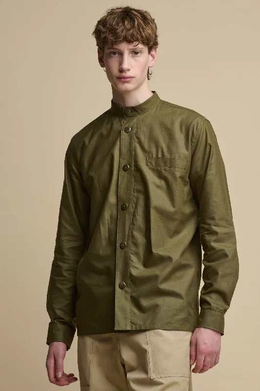 Men's Casual Friday Shirts for Relaxed Office DaysMen's George Lightweight Collarless Overshirt - Olive