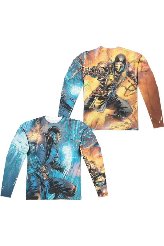 Men's Shirts with Adjustable CuffsMortal Kombat Kombat Comic (Front/Back Print) Long Sleeve Adult Poly Crew Tee / T-Shirt