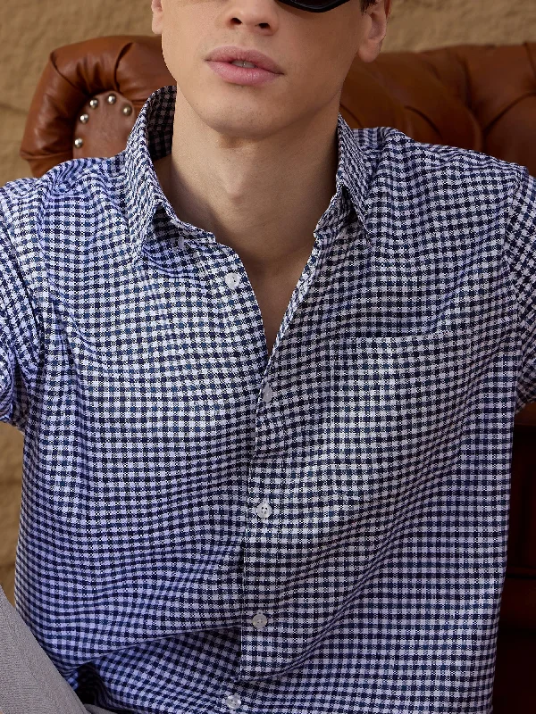 Men's French-Cuff Shirts for a Sophisticated EdgeBlue: Men's Micro Checked Formal Shirt