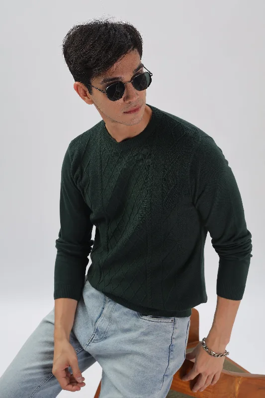 Men's Shirts with Contrast CollarsWinter Weave Knit T-Shirt: Dark Green