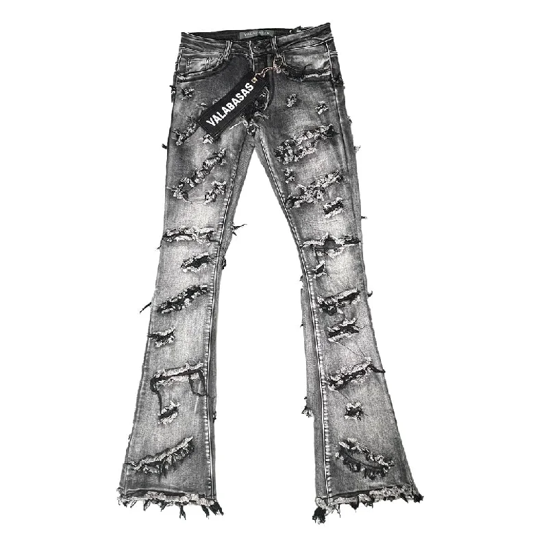 Men's Patterned Pants with Animal PrintsValabasas Ravel Stacked Flare Denim (Dark Grey Wash) VLBS27101623