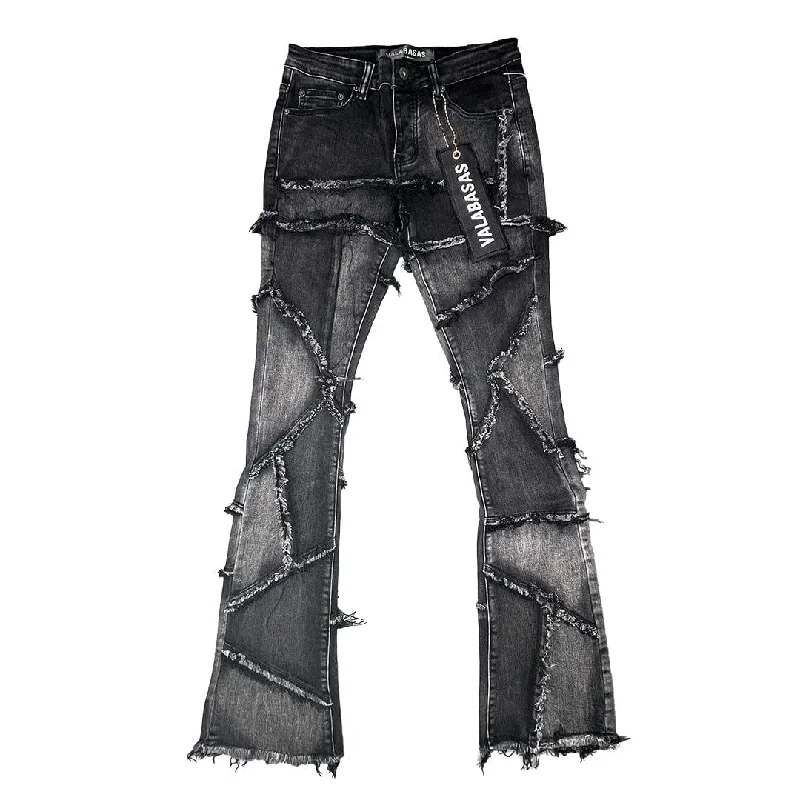 Men's Pants with Embroidered DesignsValabasas Patchwork Stacked Denim (Faded Black) VLBS25101623