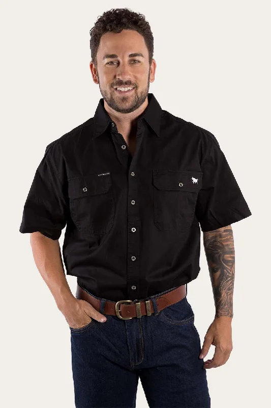 Men's Golf Shirts for On-Course StyleLake Argyle Mens Short Sleeve Full Button Work Shirt - Black