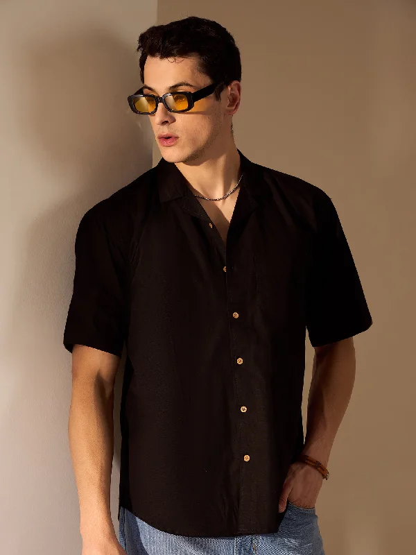 Men's Button-Down Collar Shirts for Staying PolishedBlack: Sustainable Hemp Drop Shoulder Oversize Shirt