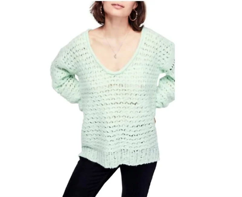 Wool Blend Crochet Sweater In Green