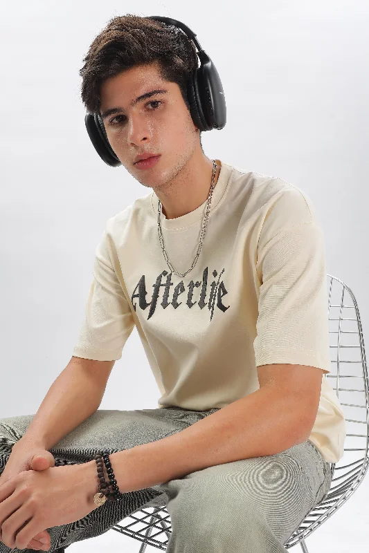 Solid-Colored Men's ShirtsCream Drop Shoulder T-Shirt