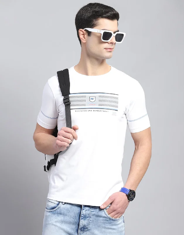 Casual Men's T-ShirtsMen White Printed Round Neck Half Sleeve T-Shirt