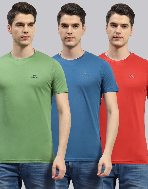 Men's Dressy Shirts for Formal EventsMen Green, Red & Blue Solid Round Neck Half Sleeve T-Shirt (Pack of 3)