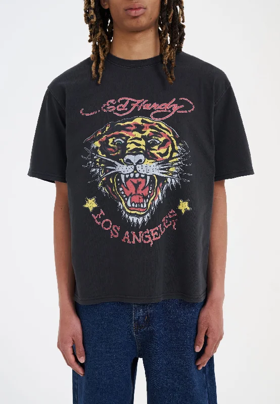 Men's Shirts with Short PlacketsMens La-Tiger-Vintage Tshirt - Black