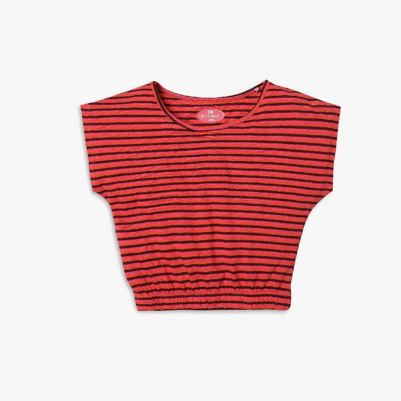 Men's Shirts with Embroidered DesignsGirl's Regular Fit Striped T-Shirt