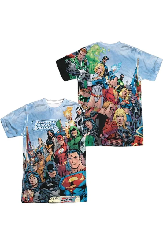 Men's Shirts with Drawstring WaistbandsJla Justice League Of America (Front/Back Print) Short Sleeve Adult 100% Poly Crew Tee / T-Shirt