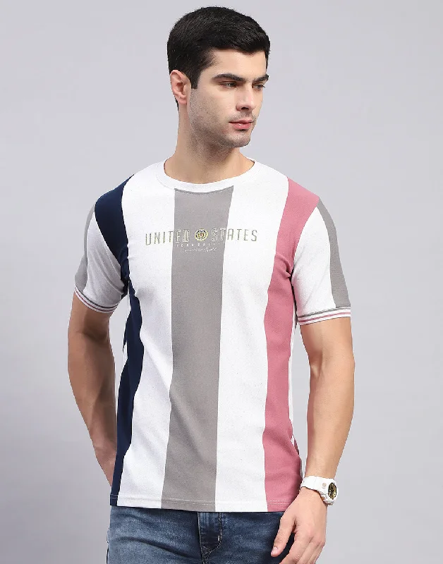 Men's Shirts with Geometric PatternsMen Multi Color Printed Round Neck Half Sleeve T-Shirt
