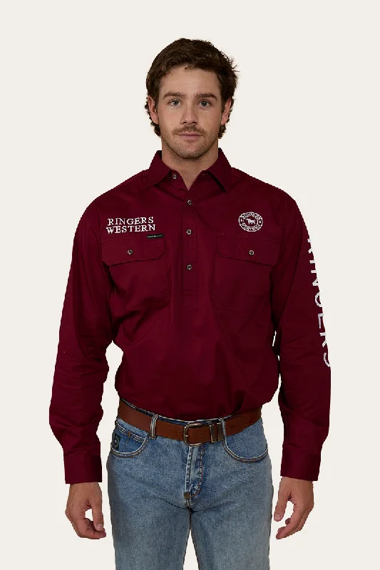 Men's Plaid Shirts for a Country CharmHawkeye Mens Half Button Work Shirt - Burgundy