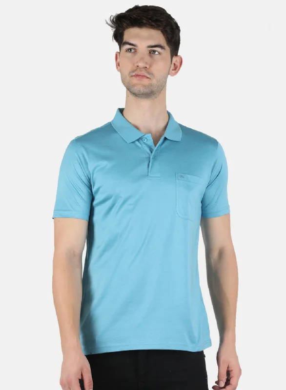 Men's Shirts with Contrast StitchingMen Blue Plain T-Shirt