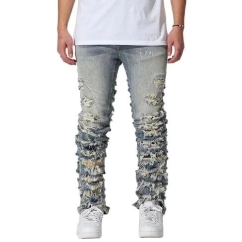 Breathable Men's Athletic ShortsCrysp Fray Stacked Denim (Indigo) CRYSPF123-06