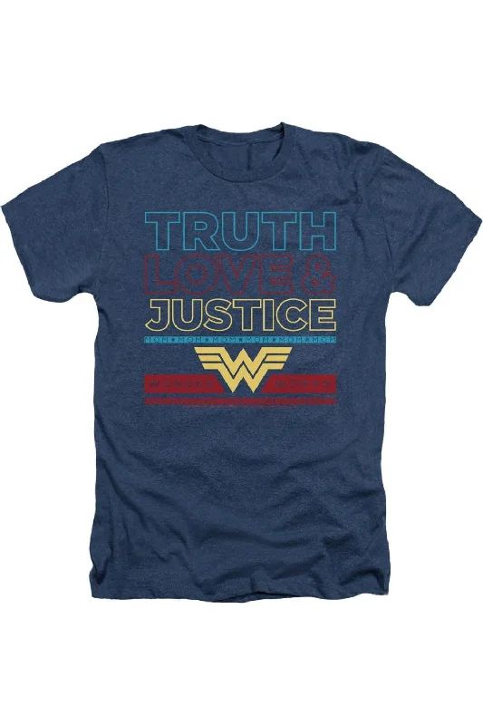Men's Shirts with Geometric PatternsWonder Woman 84 Truth Love Justice Adult Heather Tee / T-Shirt
