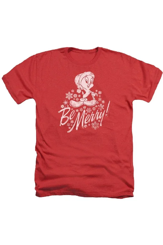 Warm Men's Fleece-Lined TopsLooney Tunes Merry Tweety Adult Heather Tee / T-Shirt