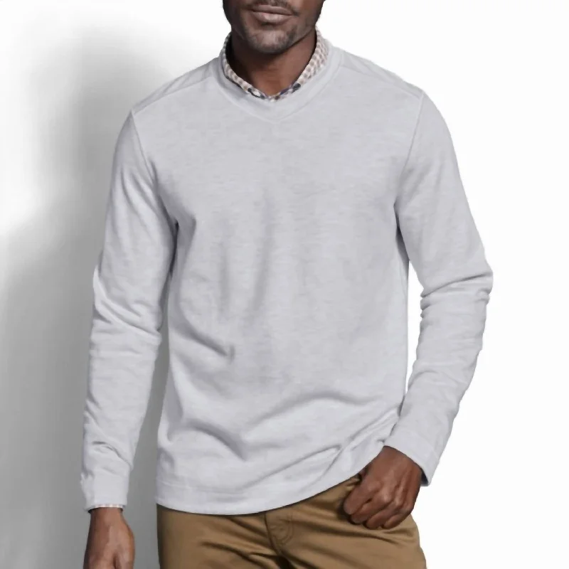 Reversible Long Sleeve V Neck Shirt In White/storm
