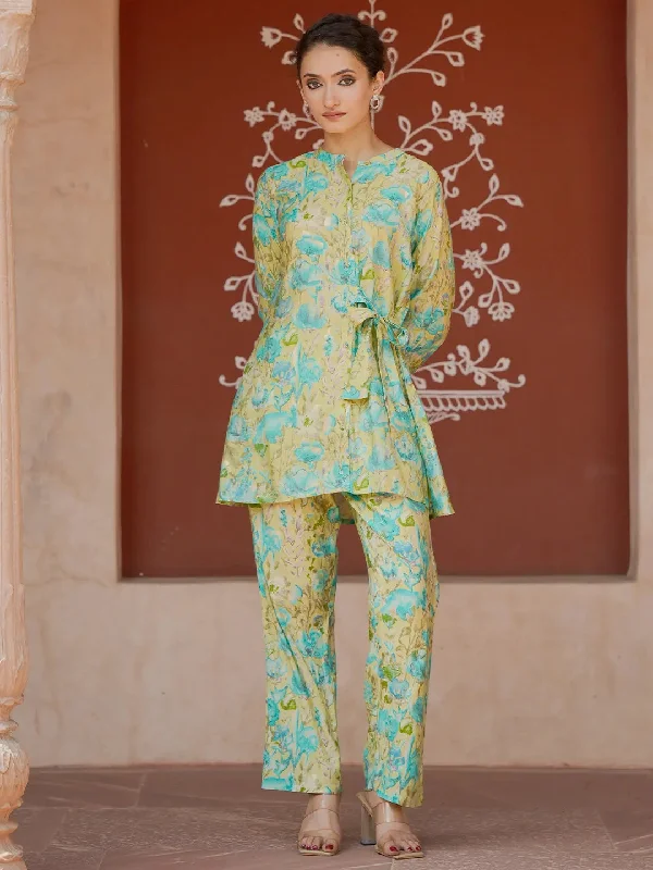 Green Printed Silk Blend Co-Ords