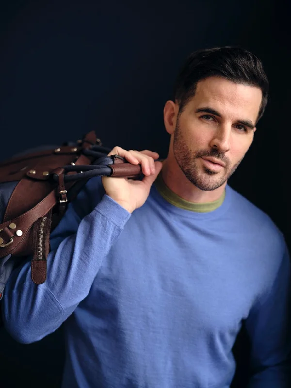 Men's Shirts with Cowl NecksFine Gauge Pure Cashmere Crewneck Long Sleeve Tee in Bright Blue by Left Coast Tee
