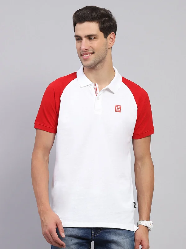 Men's Shirts with Appliqué DetailsMen White Solid Collar Half Sleeve T-Shirt