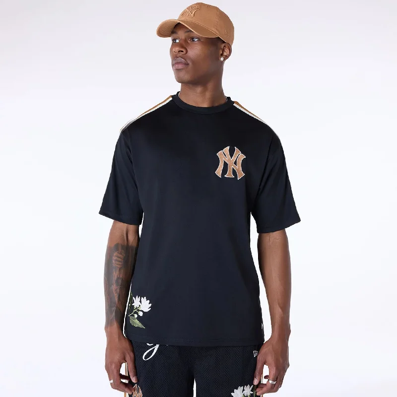 Men's Shirts with Patch PocketsNew York Yankees MLB Floral Black Oversized T-Shirt