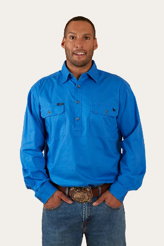 Men's Graphic Print T-Shirts for a Statement LookKing River Mens Half Button Work Shirt - Blue