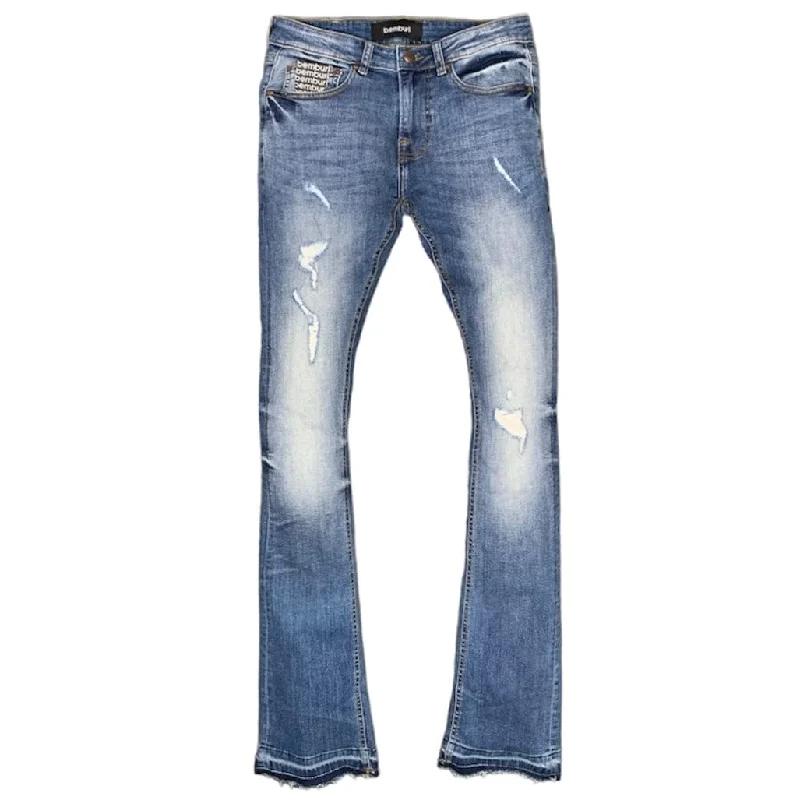 Men's Bike Shorts for CyclingBemburi Stacked Denim Jean (Medium Blue)