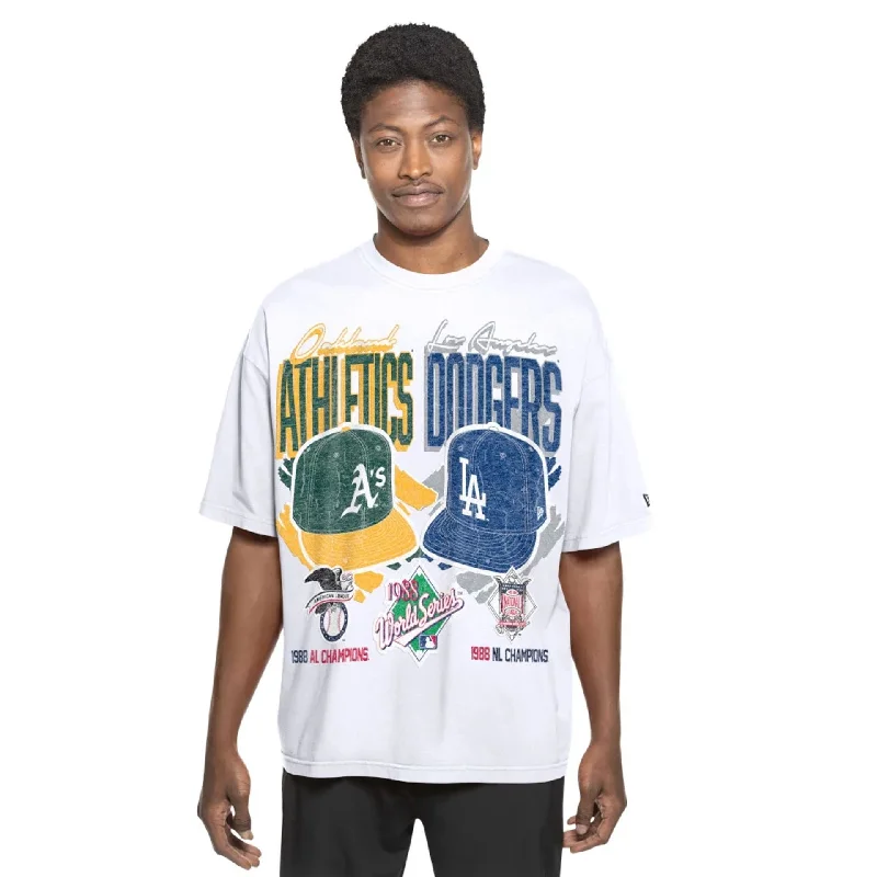 Men's Shirts with Drawstring WaistbandsOakland Athletics VS LA Dodgers MLB Dueling Logos Sport Classic White T-Shirt