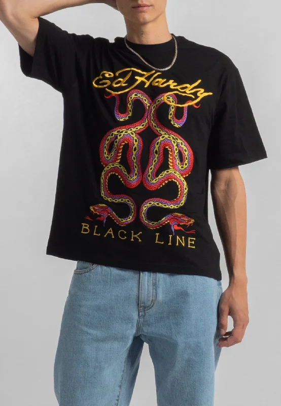 Men's Shirts with Spread CollarsMens Vintage-Black-Line-Snake Tshirt - Black