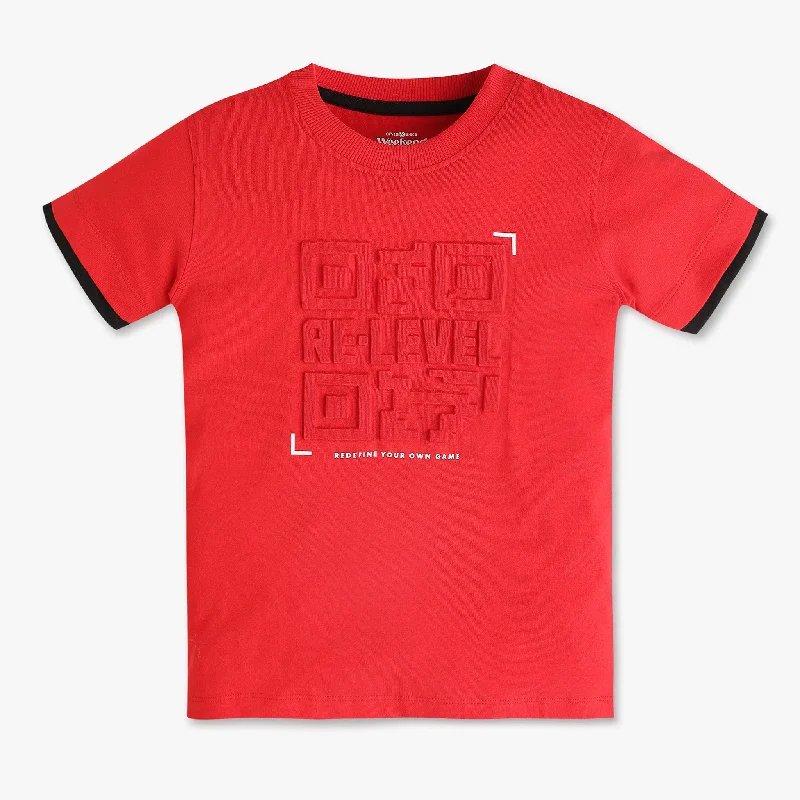 Men's Shirts with Patchwork PatternsBoys Oversize Crew Neck Embossed Text T-Shirt