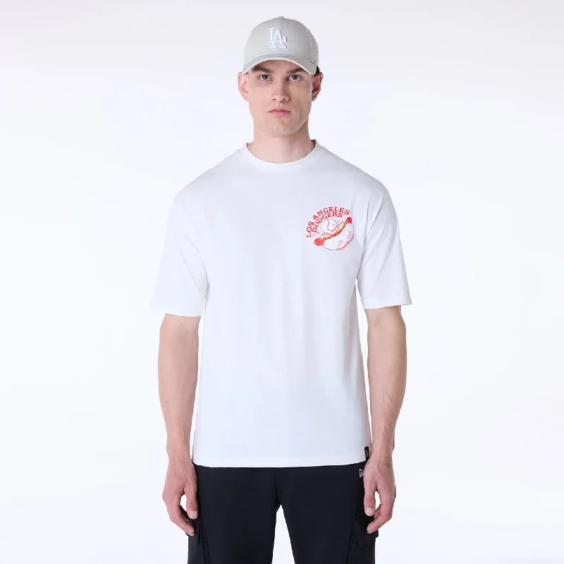 Men's Shirts with Hook-and-Loop ClosuresLA Dodgers MLB Food Graphic Open White Oversized T-Shirt