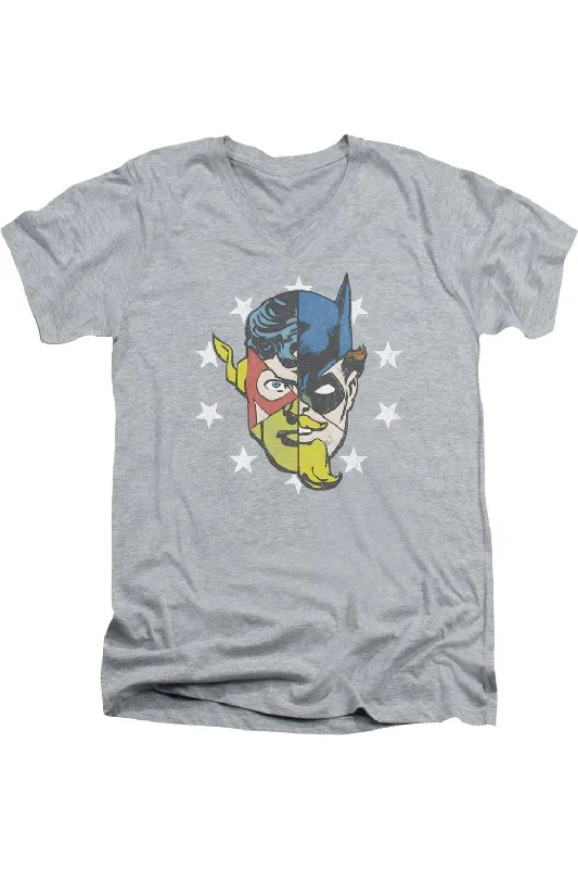 Men's Shirts with Hook-and-Loop ClosuresJustice League of America Face Off Short Sleeve Adult V Neck Premium Cotton Tee / T-Shirt