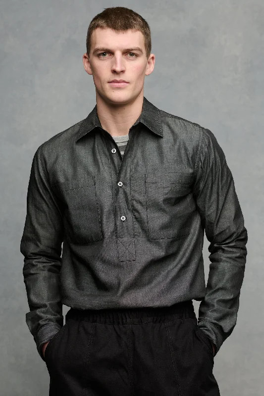 Men's Logo T-Shirts for Brand RepresentationMen's Oli Half Placket Lightweight Denim Shirt - Black