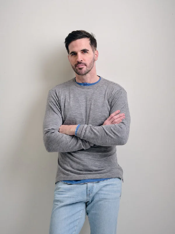 Men's Shirts with Mock NecksFine Gauge Pure Cashmere Crewneck Long Sleeve Tee in Pearl Grey Mélange by Left Coast Tee