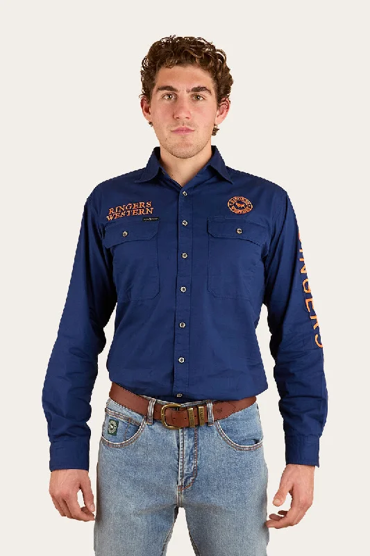 Classic Men's Dress ShirtsHawkeye Mens Full Button Work Shirt - Navy/Orange