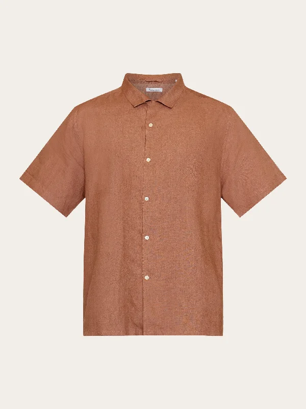 Men's Checkered Shirts for a Retro FeelBox fit short sleeved linen shirt - Chocolate Malt