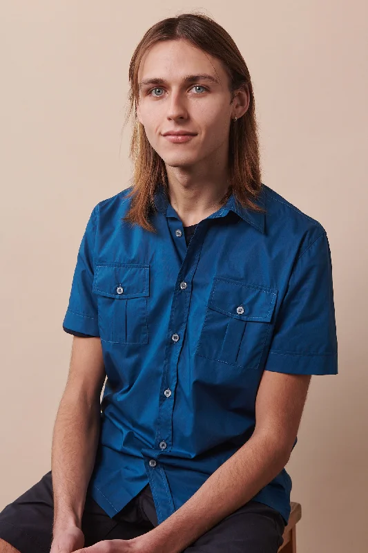 Men's Solid-Color Block Shirts for a Bold StatementMen's Tom Short Sleeve Military Two Pocket Shirt - Light Blue