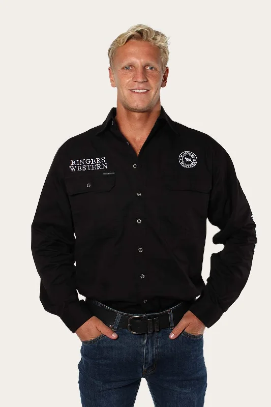 Men's Pattern Mixing Shirts for Creative StyleHawkeye Mens Full Button Work Shirt - Black/White