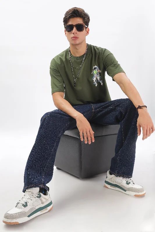 Men's Shirts for FishingCosmic Journey Drop Shoulder T-Shirt - Olive Green