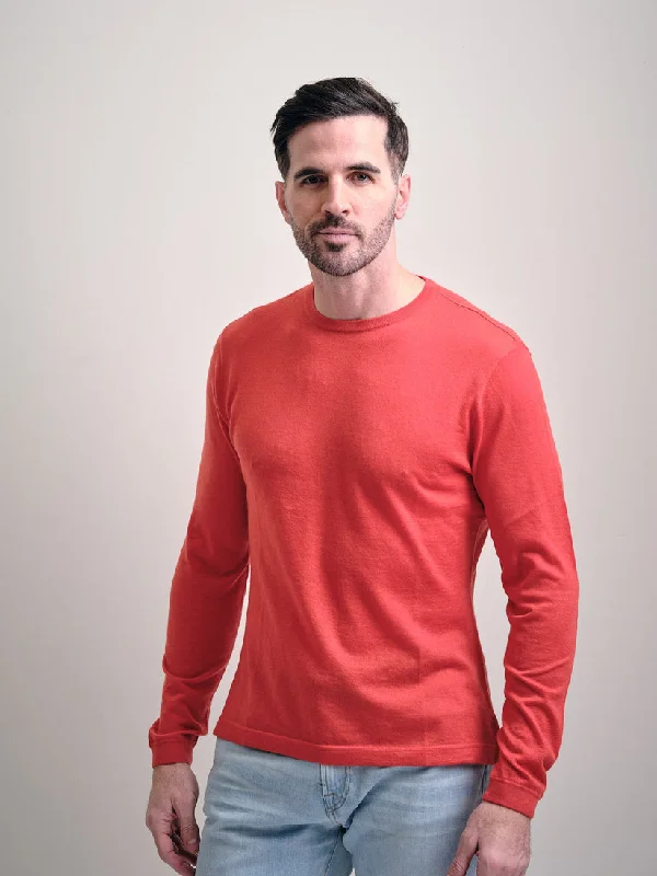 Men's Shirts with Mandarin CollarsFine Gauge Pure Cashmere Crewneck Long Sleeve Tee in Raspberry by Left Coast Tee