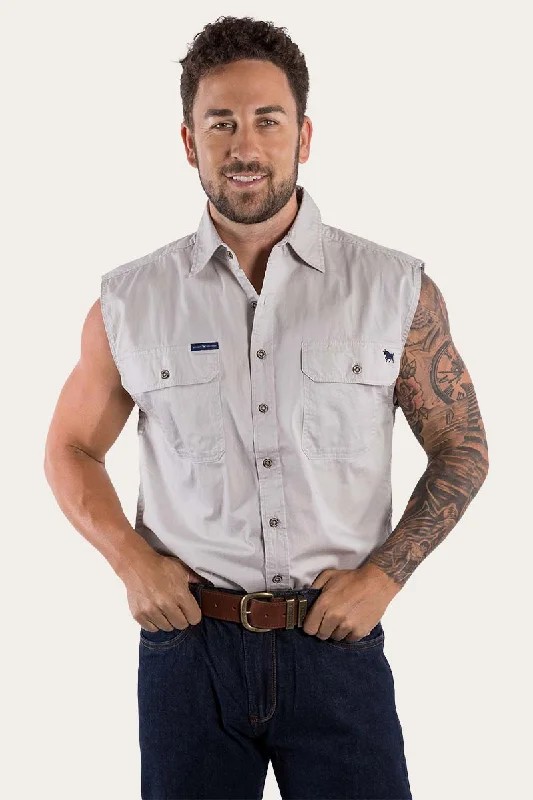 Men's Cufflink-Ready Shirts for Formal EventsRob Roy Mens Sleeveless Full Button Work Shirt - Beige