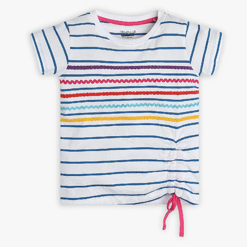 Men's Shirts with Rounded HemlinesGirls Regular Fit Striped T-Shirt