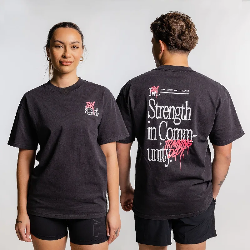 Men's Shirts with Bow TiesTWL - LIFESTYLE OVERSIZED T-SHIRT - STRENGTH IN COMMUNITY - BLACK