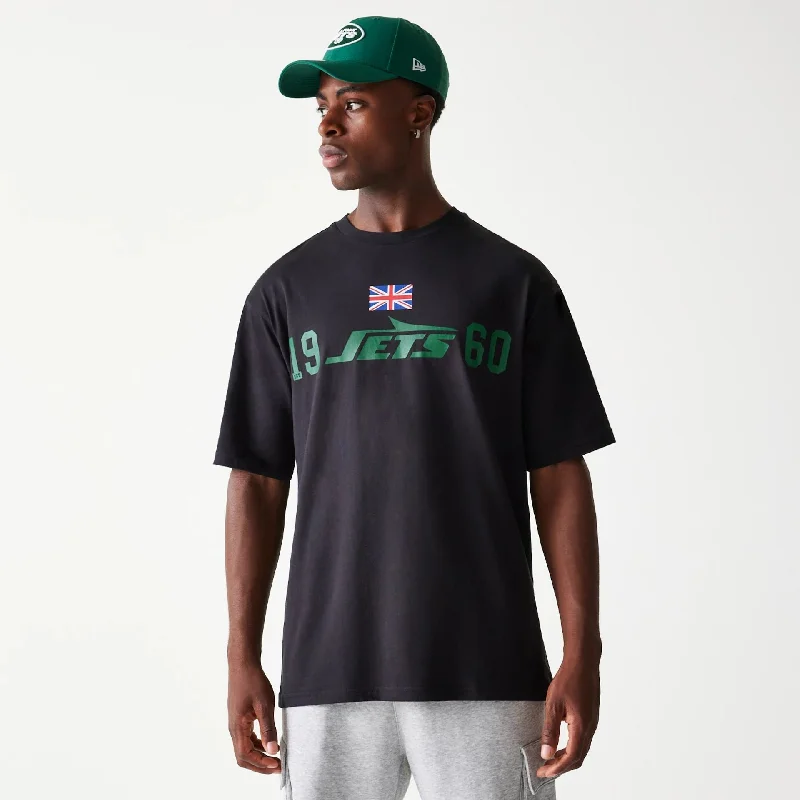 Men's Shirts with Full PlacketsNew York Jets NFL Games Square Arch Black Oversized T-Shirt
