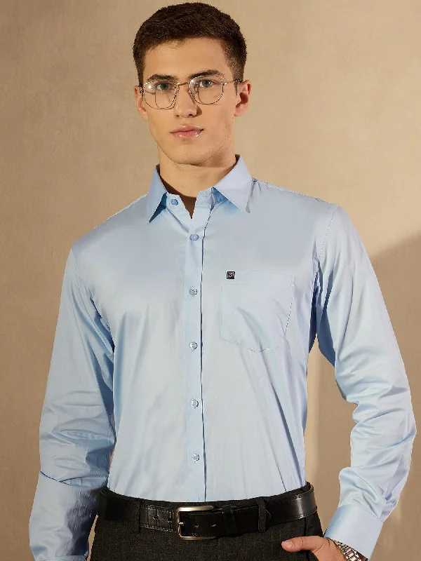 Classic Men's Dress ShirtsDENNISON Sky Blue Pure Cotton Formal Shirt
