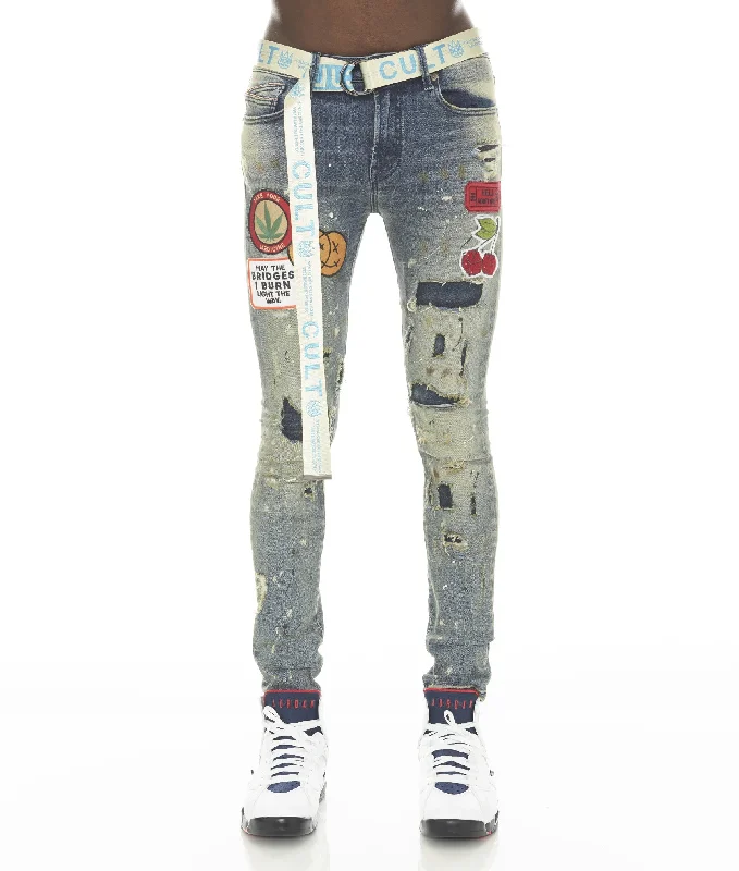 Wash and Wear Men's JeansPUNK SUPER SKINNY STRETCH w/BEET RED BELT IN PRIMO