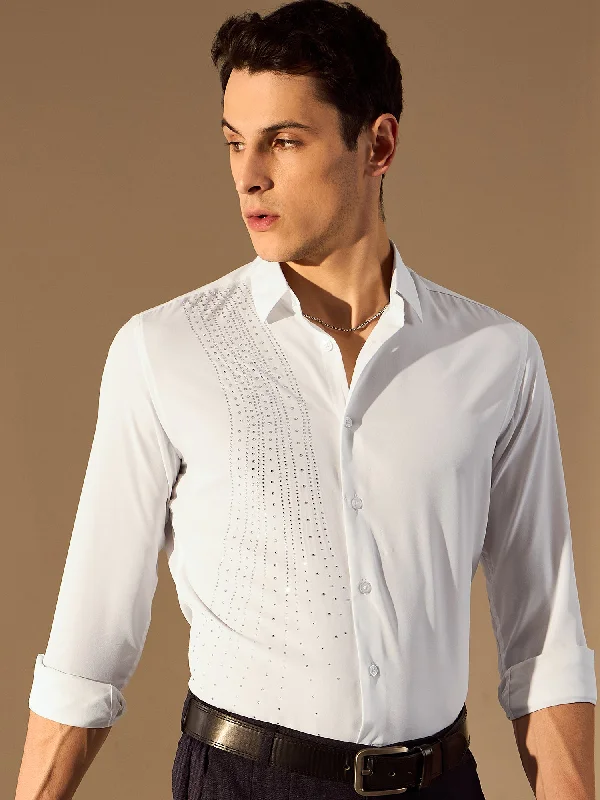 Men's Checkered Shirts for a Retro FeelMen's White Embellished Party Shirt